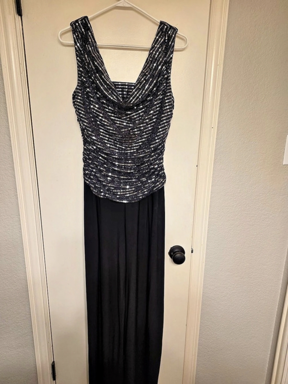 R&M Richards Metallic Glow Draped Jumpsuit Black Size 12